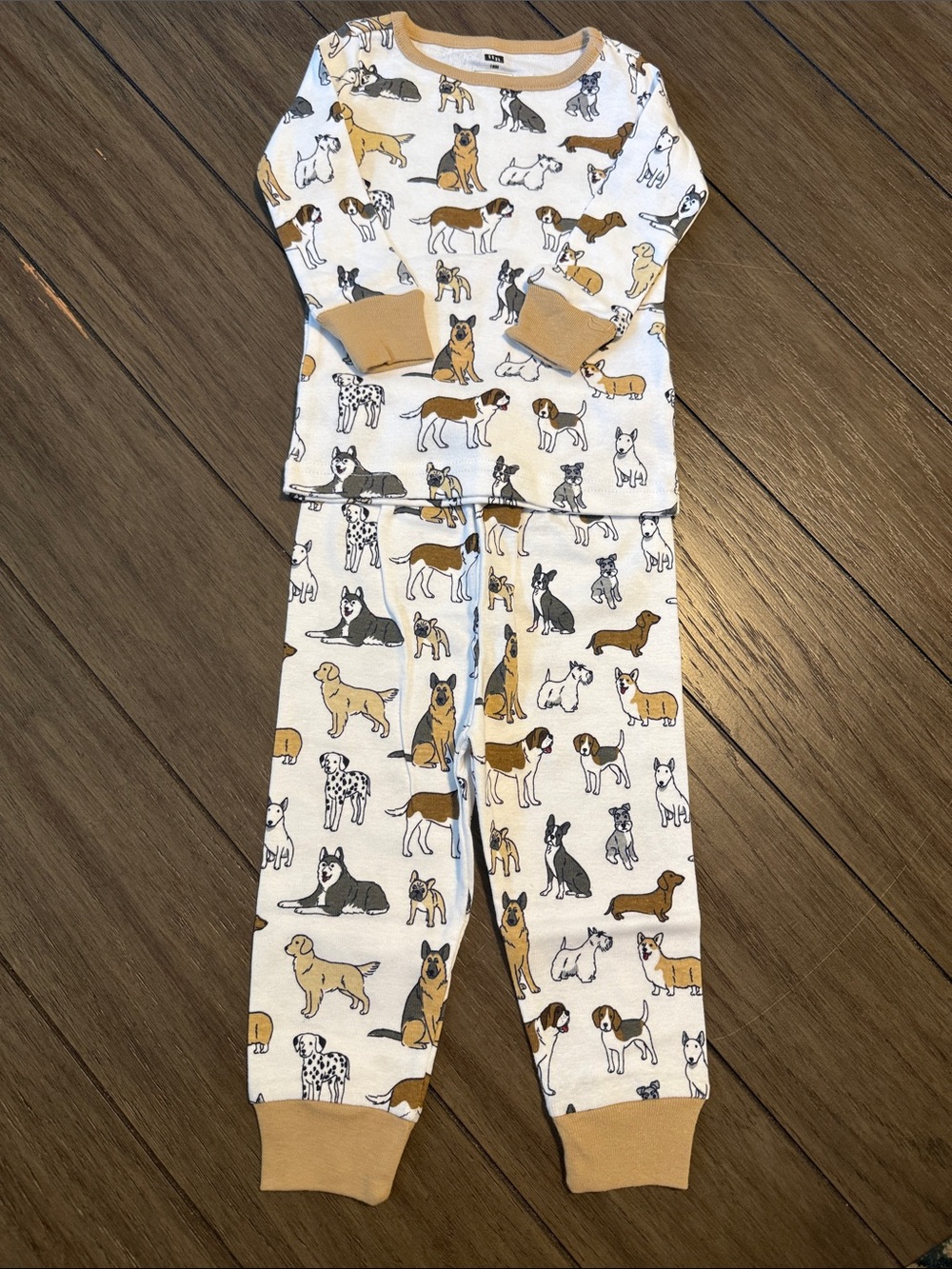 Kids Dog Print 100% Cotton Pajama Set - White and Tan size 12-18M